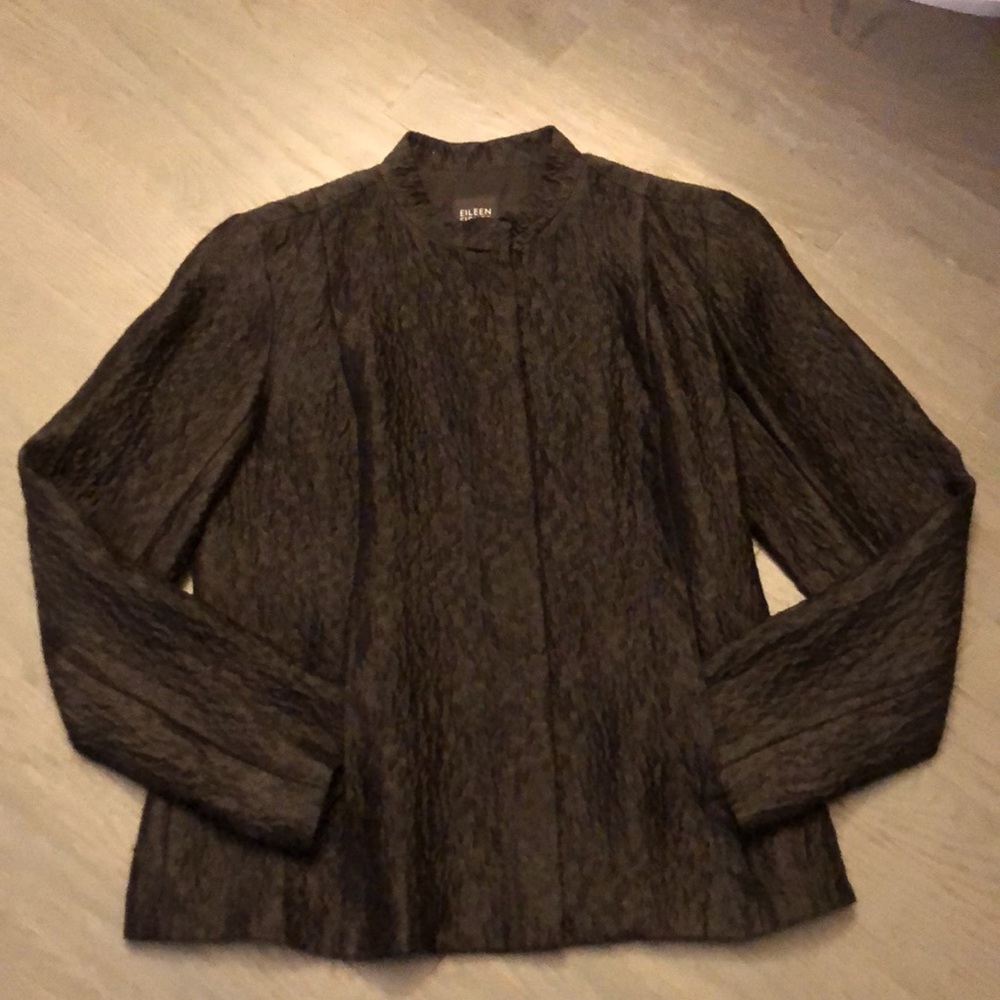 Eileen Fisher Blazer Silk Black Textured Satin Sheen Petite NWOT